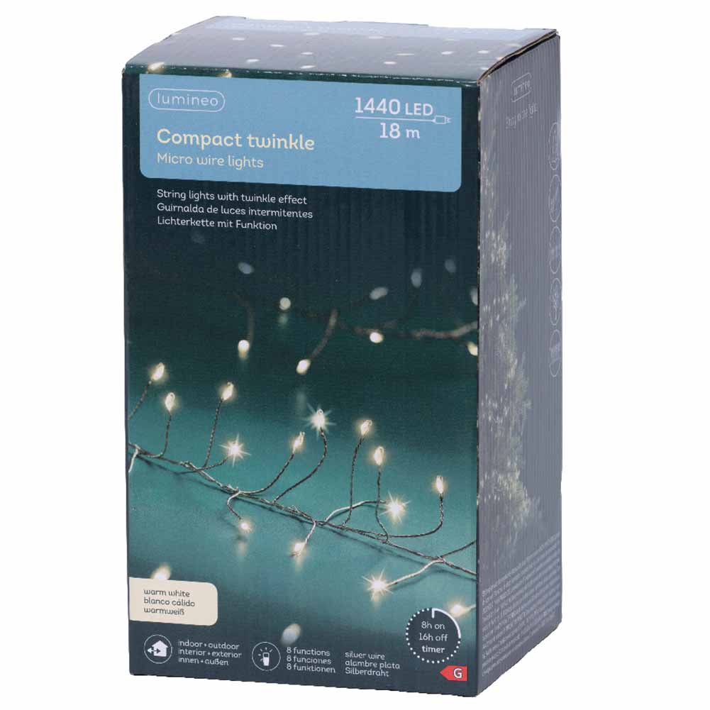 Catena luminosa 1440 micro led compact luce calda filo argento con giochi di luce 18m 1