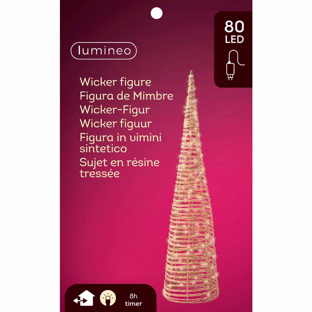 Figura luminosa Albero di Natale a cono in rattan 80 Micro led luce calda 60cm 1