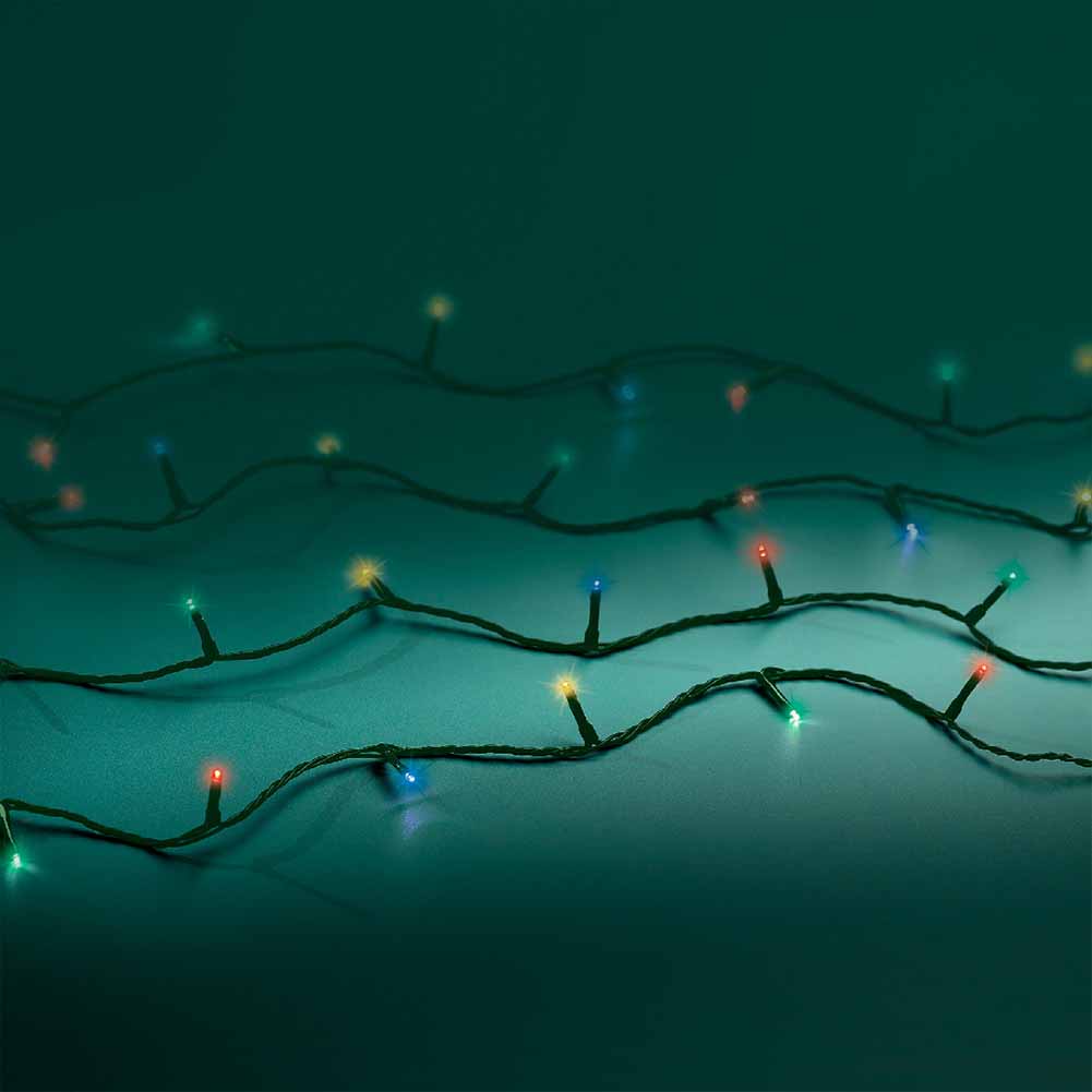 Catena luminosa a batteria 96 led multicolor filo verde con giochi di luce 7,1m 1