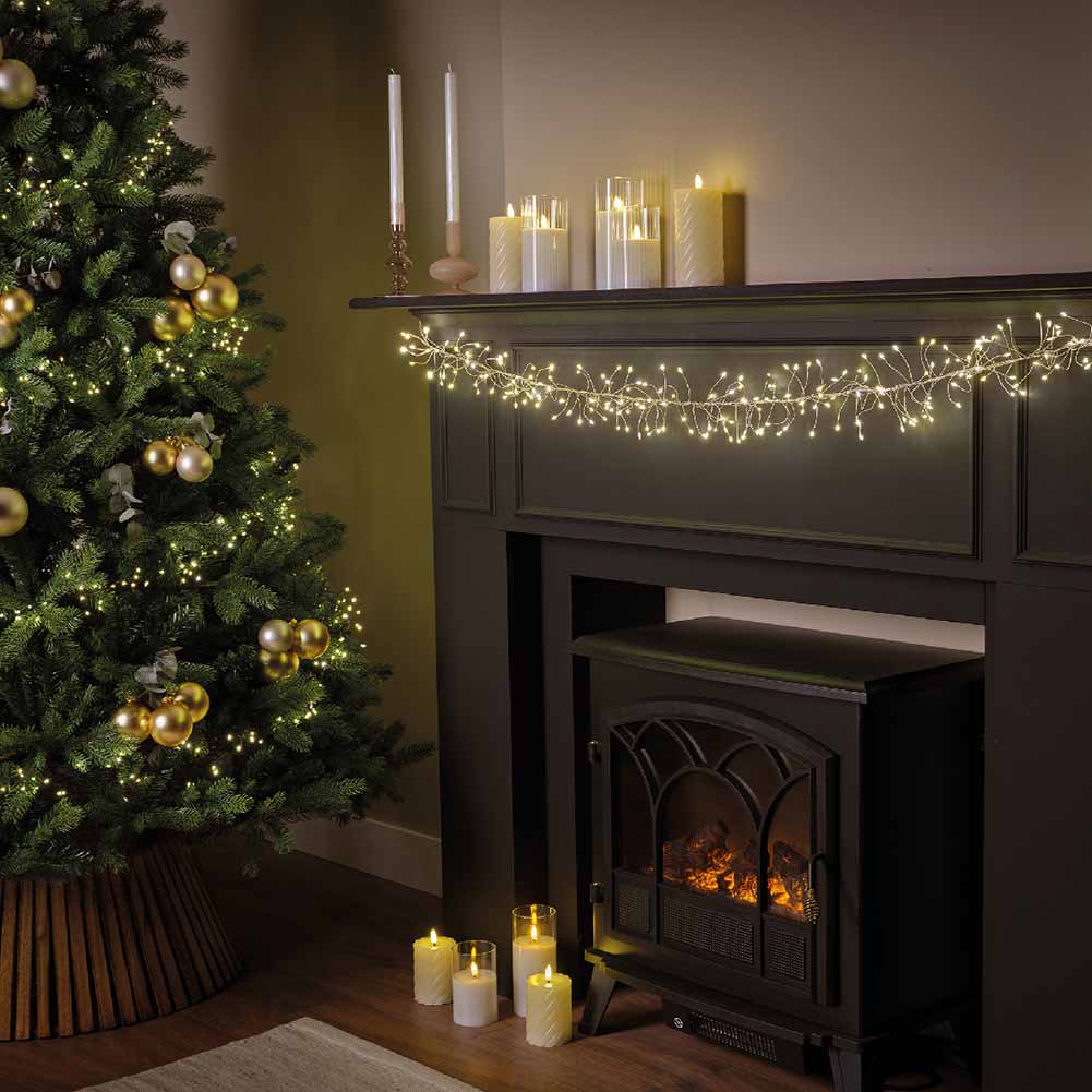 Catena luminosa Cluster 480 micro led luce calda filo argento con giochi di luce 3m 3