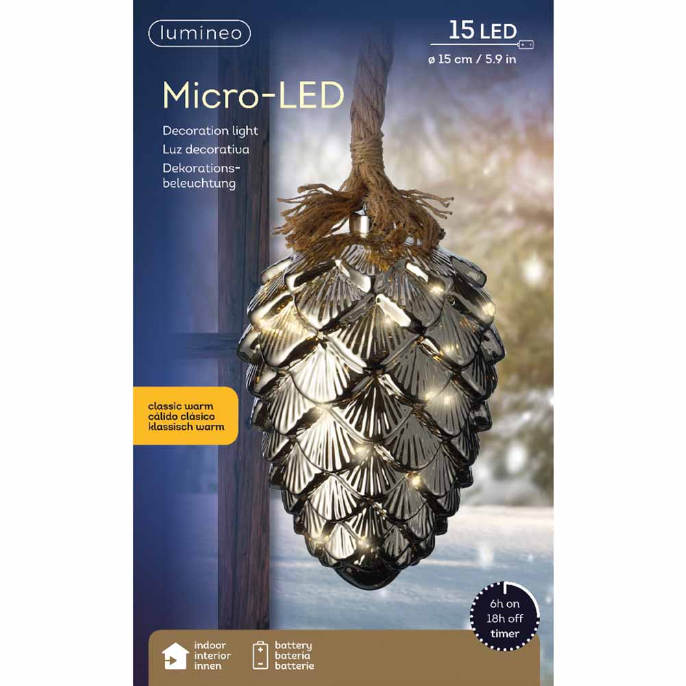 Pendente luminoso a batteria Pigna fumé 15 Micro led luce calda classica 1