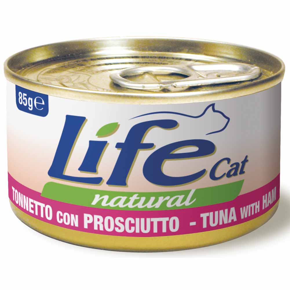 Life Cat Natural Tonnetto e Prosciutto cibo umido per gatti adulti 85g 1
