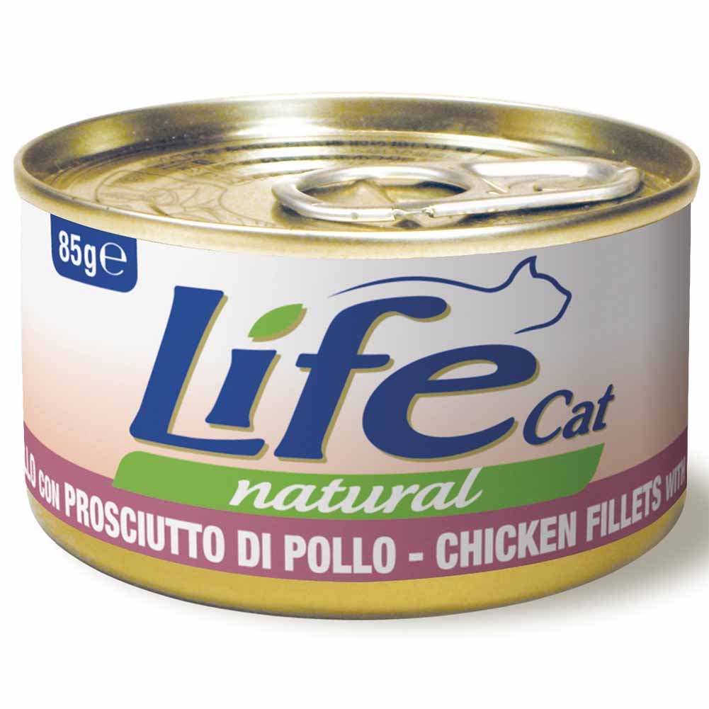 Life Cat Natural Filetti di Pollo e Prosciutto di Pollo cibo umido per gatti adulti 85g 1