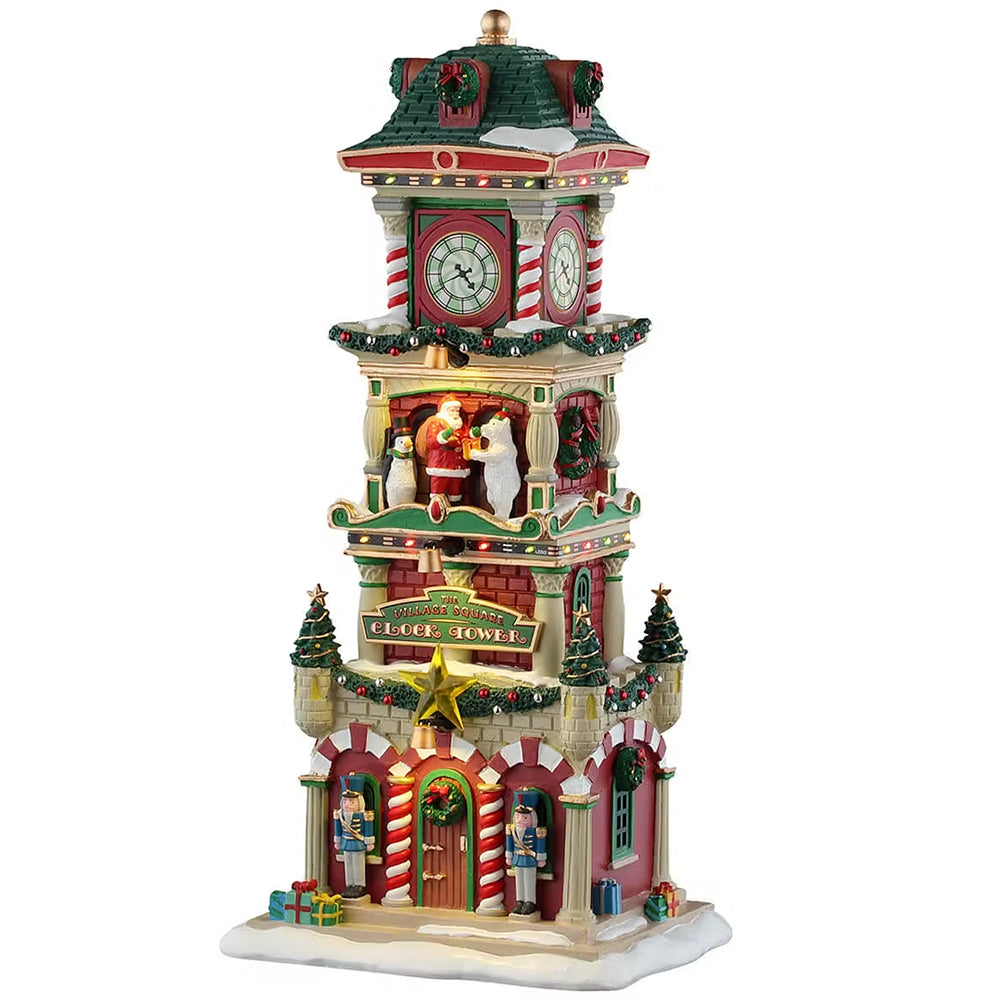 The Village Square Clock Tower Santa's Wonderland Lemax Cod 55320 1