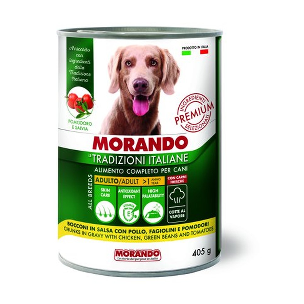Alimento Umido Morando Le Tradizioni Italiane Adult Bocconi Pollo Fagiolini e Pomodori per Cani 24x405g 1