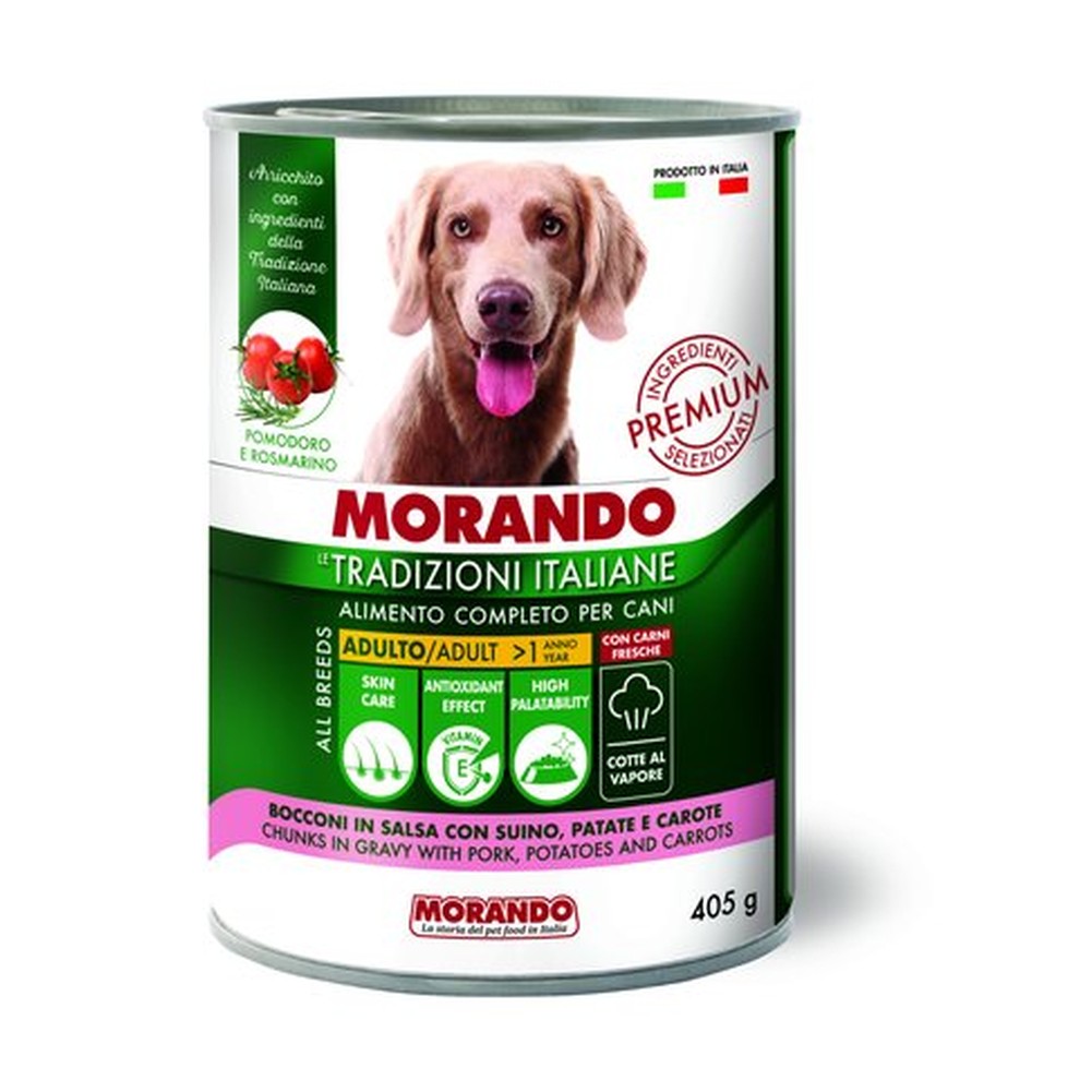 Alimento Umido Morando Le Tradizioni Italiane Adult Bocconi Suino Carote e Patate per Cani 24x405g 1