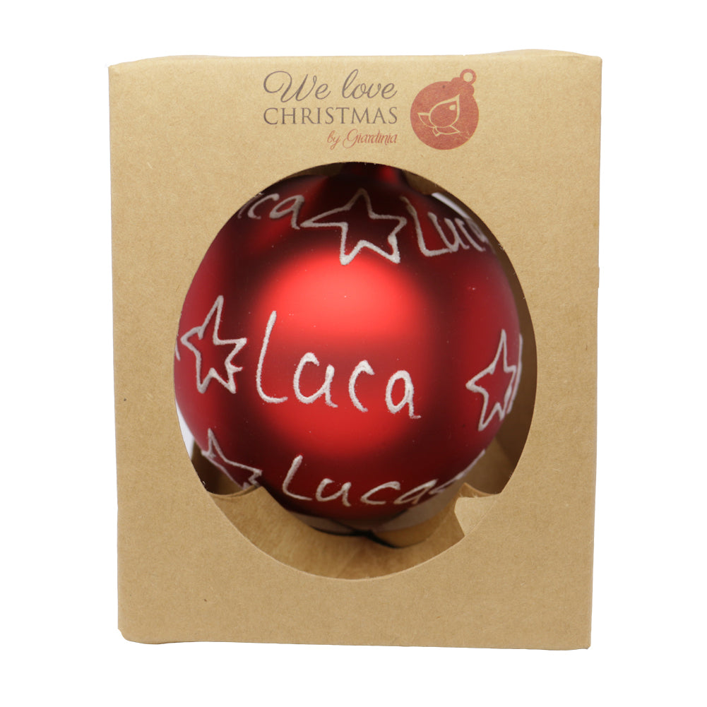 Pallina di Natale in vetro 10cm Rosso opaco scritta Luca 1