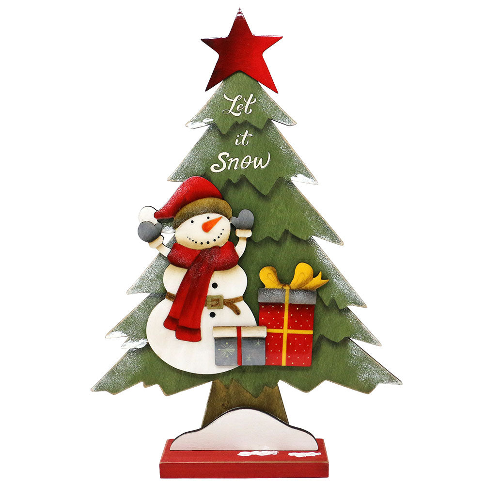 Sagoma a forma di abete illuminata con Babbo Natale o Pupazzo di neve 40cm 1pezzo 3