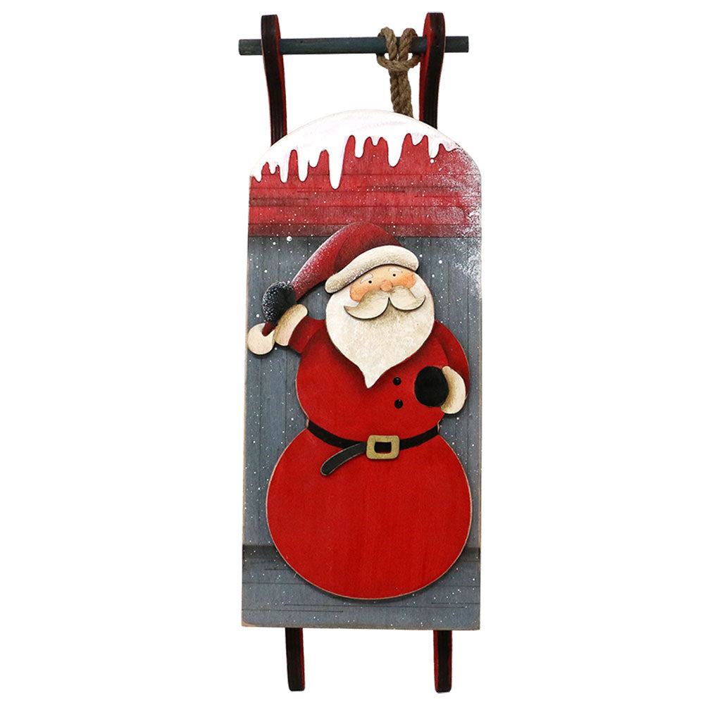 Decorazione Slittino in legno con Babbo Natale o Pupazzo di neve 25,5x35x6cm 1pezzo 3