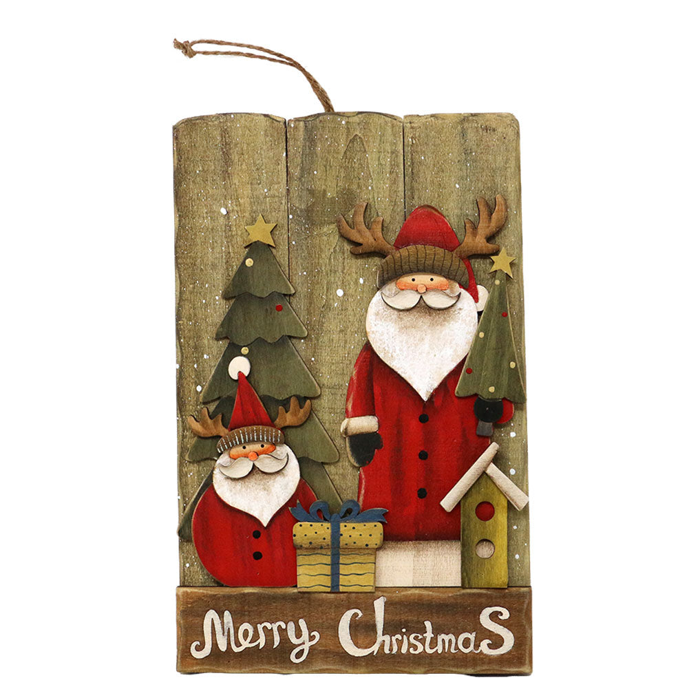 Fuoriporta in legno effetto a doghe con Babbi Natale o Pupazzi di neve 18x29cm 1pezzo 1