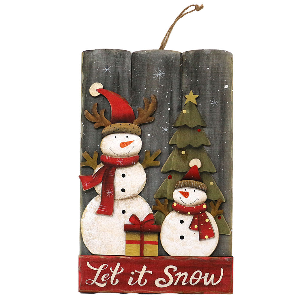 Fuoriporta in legno effetto a doghe con Babbi Natale o Pupazzi di neve 18x29cm 1pezzo 2