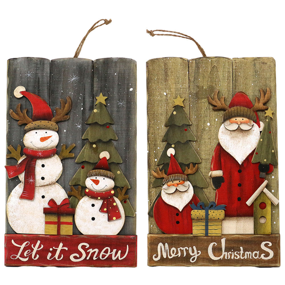 Fuoriporta in legno effetto a doghe con Babbi Natale o Pupazzi di neve 18x29cm 1pezzo 3