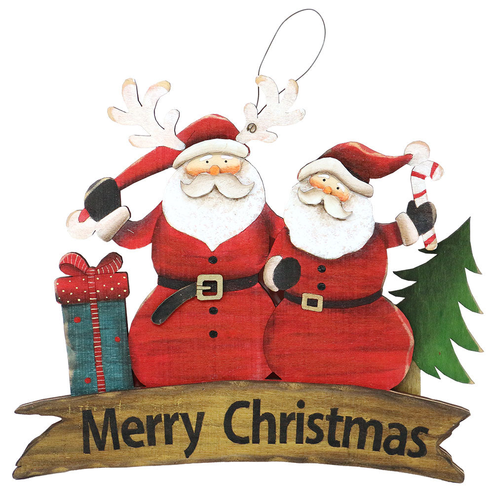 Fuoriporta in legno con coppia Babbi Natale o Pupazzi di neve 25,5x23cm 1pezzo 3