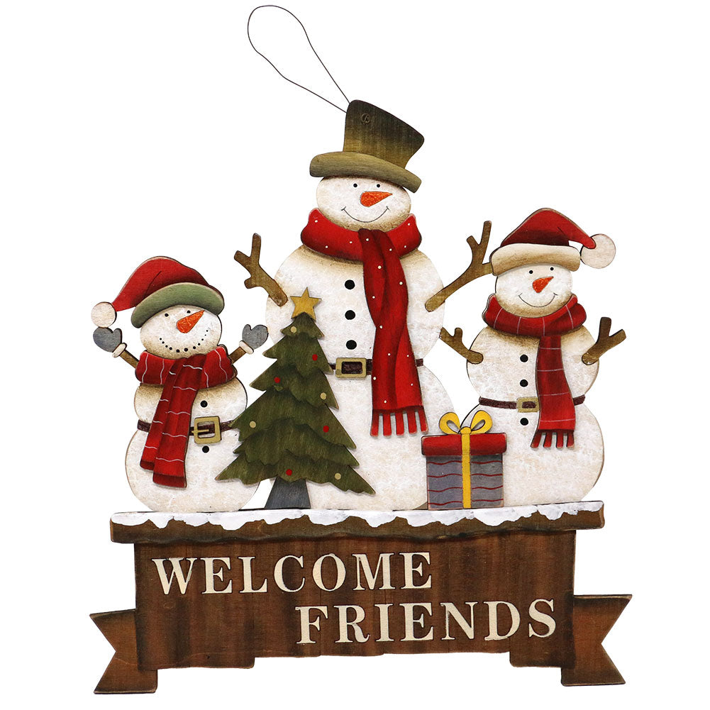 Fuoriporta in legno con Babbi Natale o Pupazzi di neve 28,5x31cm 1pezzo 3