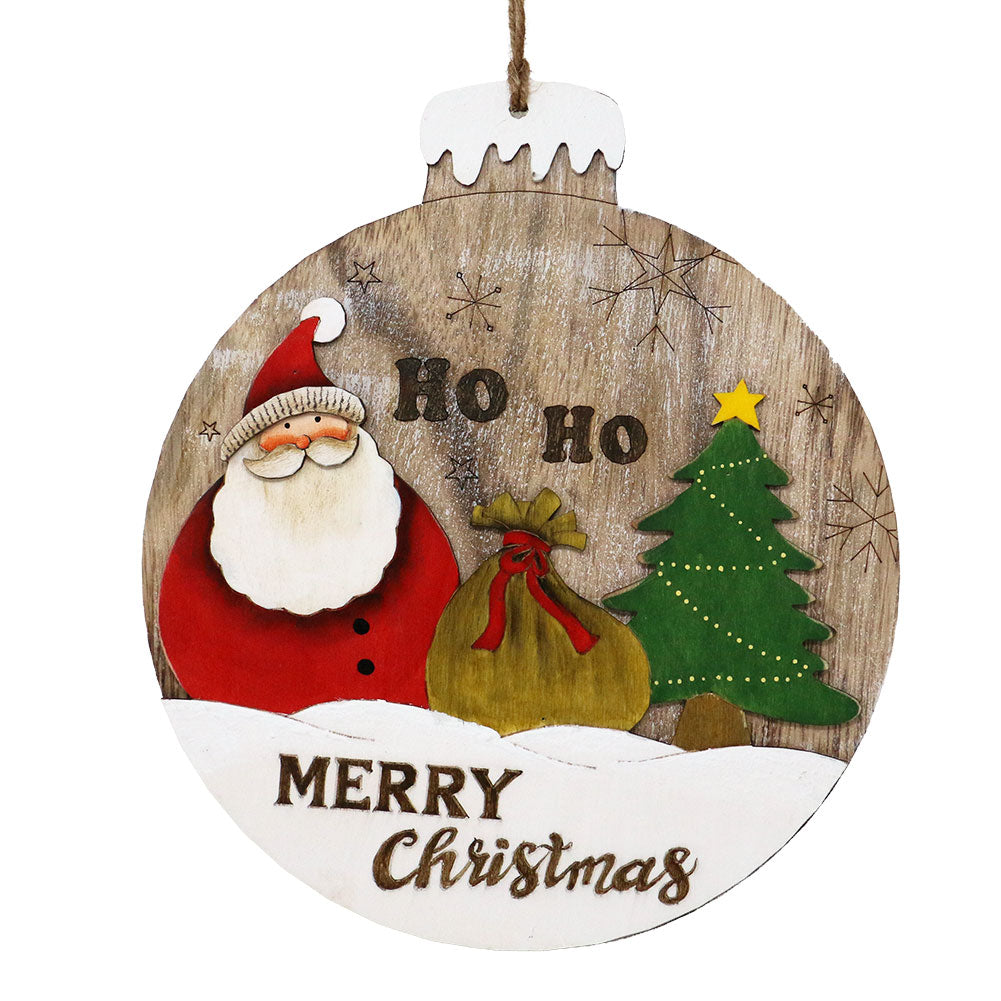 Fuoriporta in legno rotondo con Babbo Natale o Pupazzo di neve 27cm 1pezzo 3
