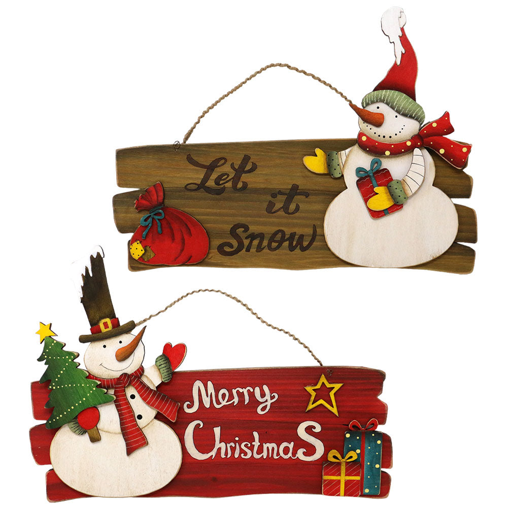Fuoriporta in legno effetto rotto con Pupazzo di neve 35x24,5 cm 1pezzo 3