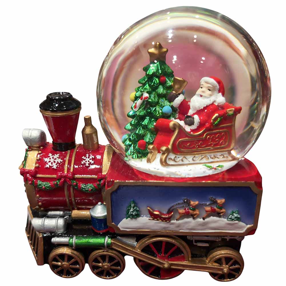 Boule de neige Carillon Babbo Natale con albero e trenino 15cm 1