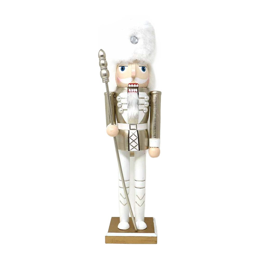 Soldatino schiaccianoci in legno bianco e oro We Love Christmas 38 cm assortito 2