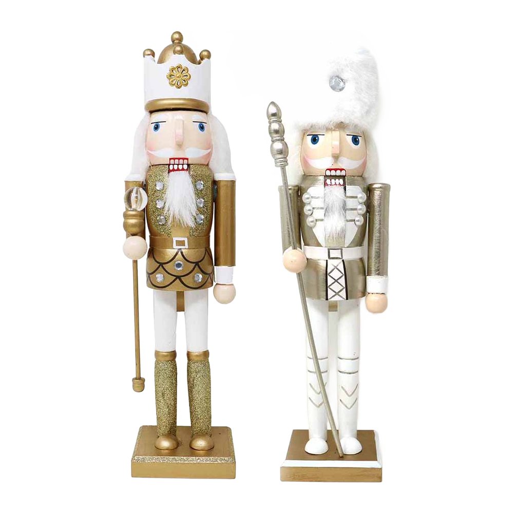 Soldatino schiaccianoci in legno bianco e oro We Love Christmas 30 cm assortito 1