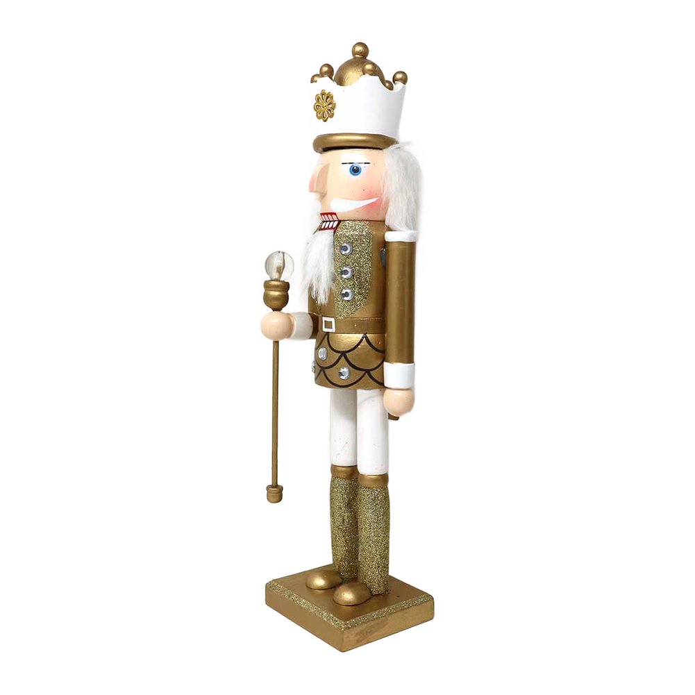 Soldatino schiaccianoci in legno bianco e oro We Love Christmas 30 cm assortito 8