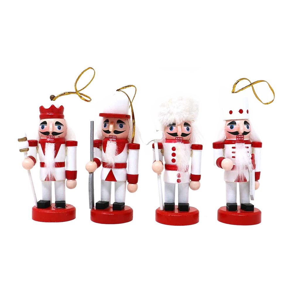Mini soldatino schiaccianoci in legno bianco e rosso da appendere We Love Christmas 10 cm 1