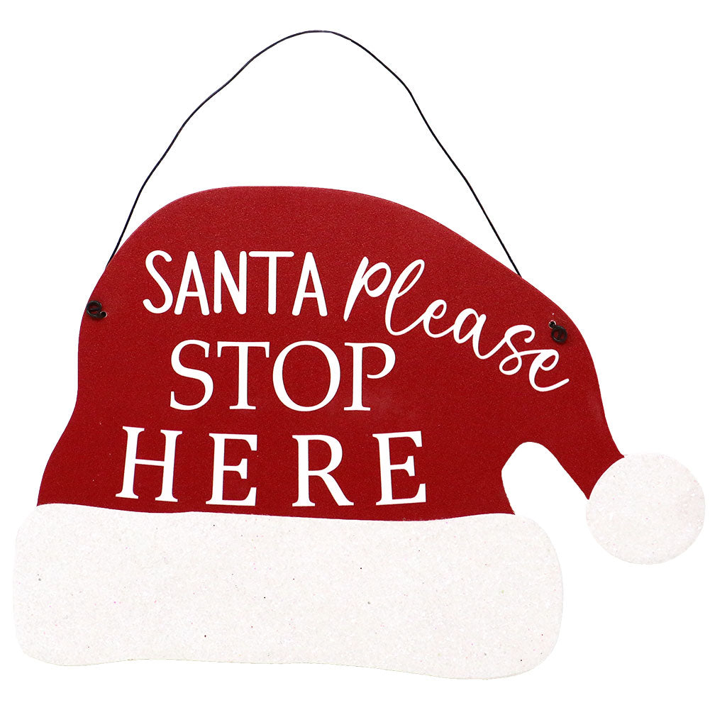 Fuoriporta cappello Babbo Natale rosso “Santa Please Stop Here” 17cm 1