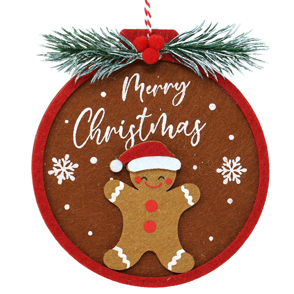 Decorazione tonda in panno e legno stile Gingerbread assortita 13x12cm 1 pezzo 3
