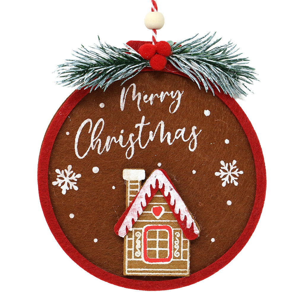 Decorazione tonda in panno e legno stile Gingerbread assortita 13x12cm 1 pezzo 4