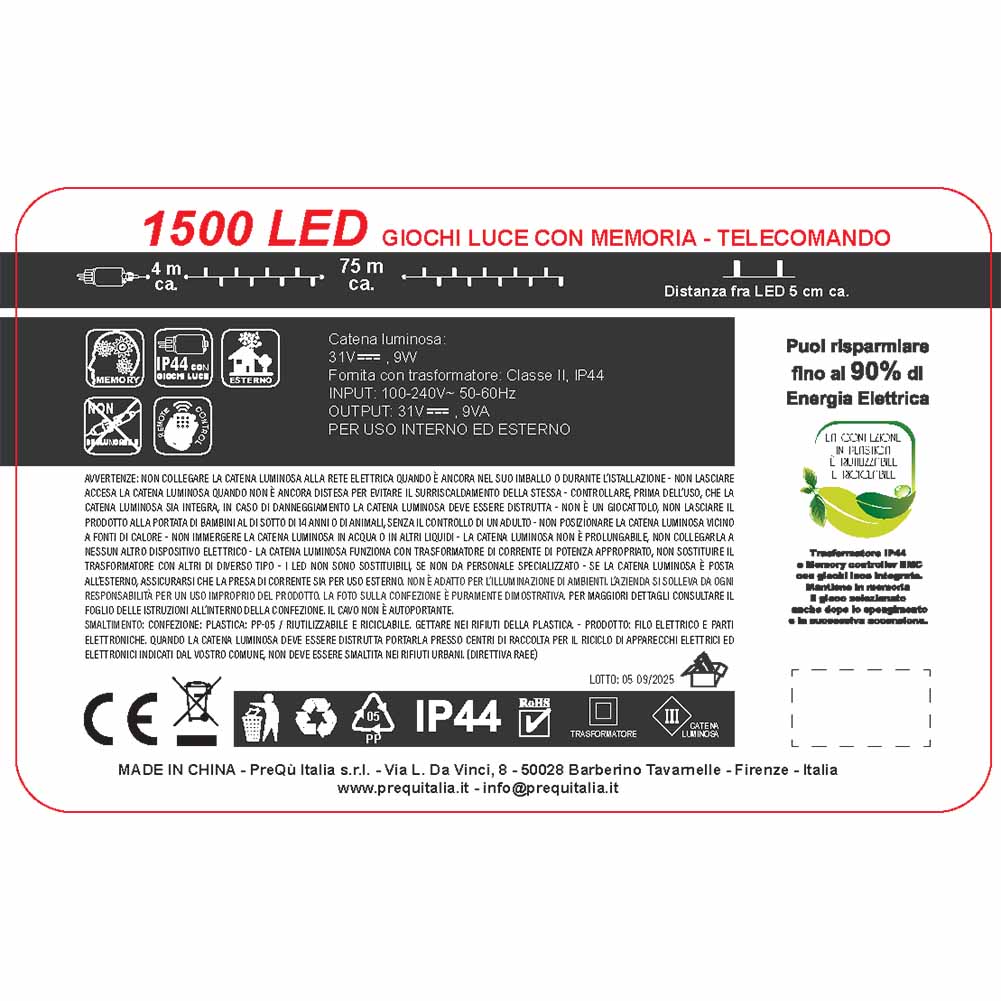 Catena luminosa 1500 led bianco ghiaccio con telecomando filo verde 3