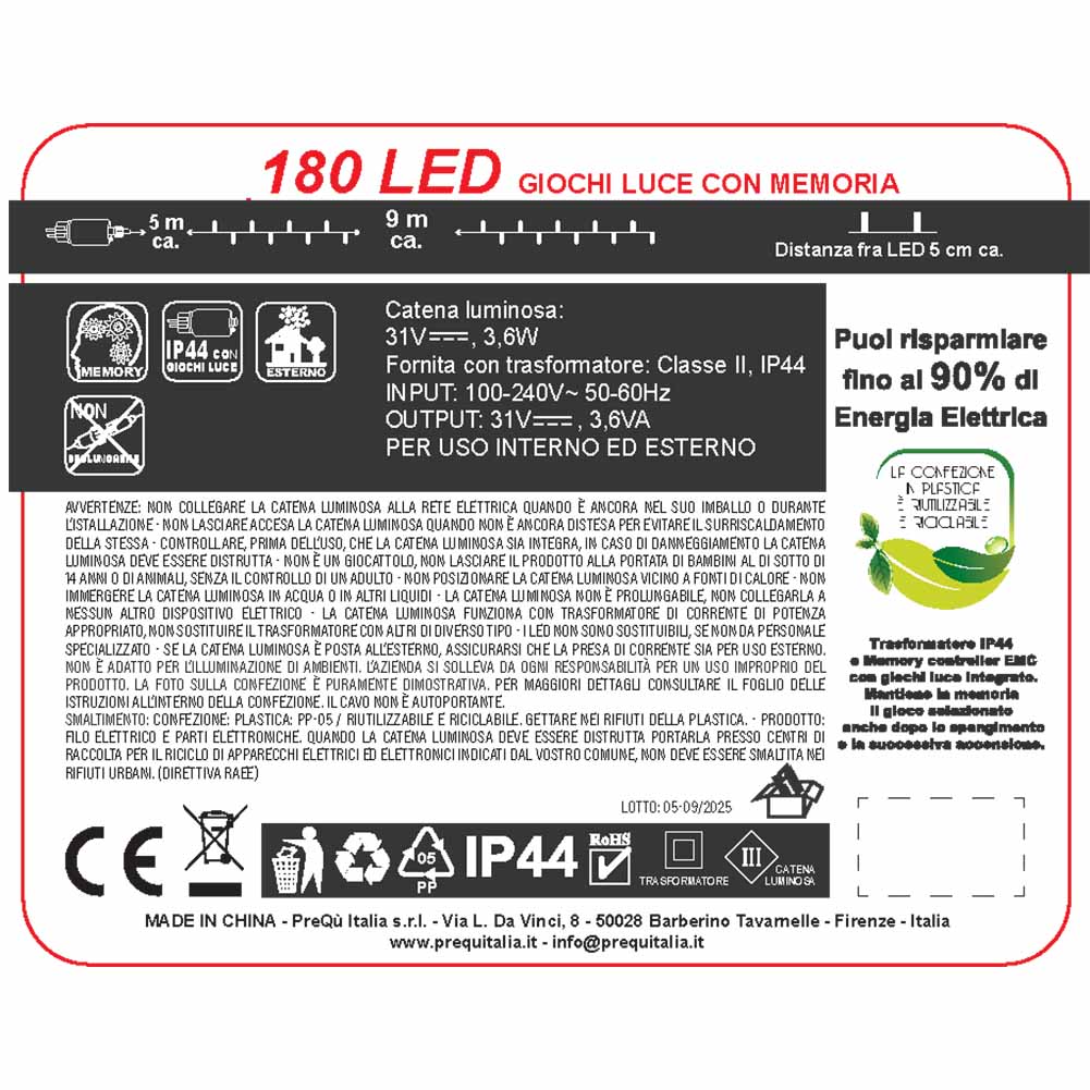 Catena luminosa 180 led bianco ghiaccio filo verde 3