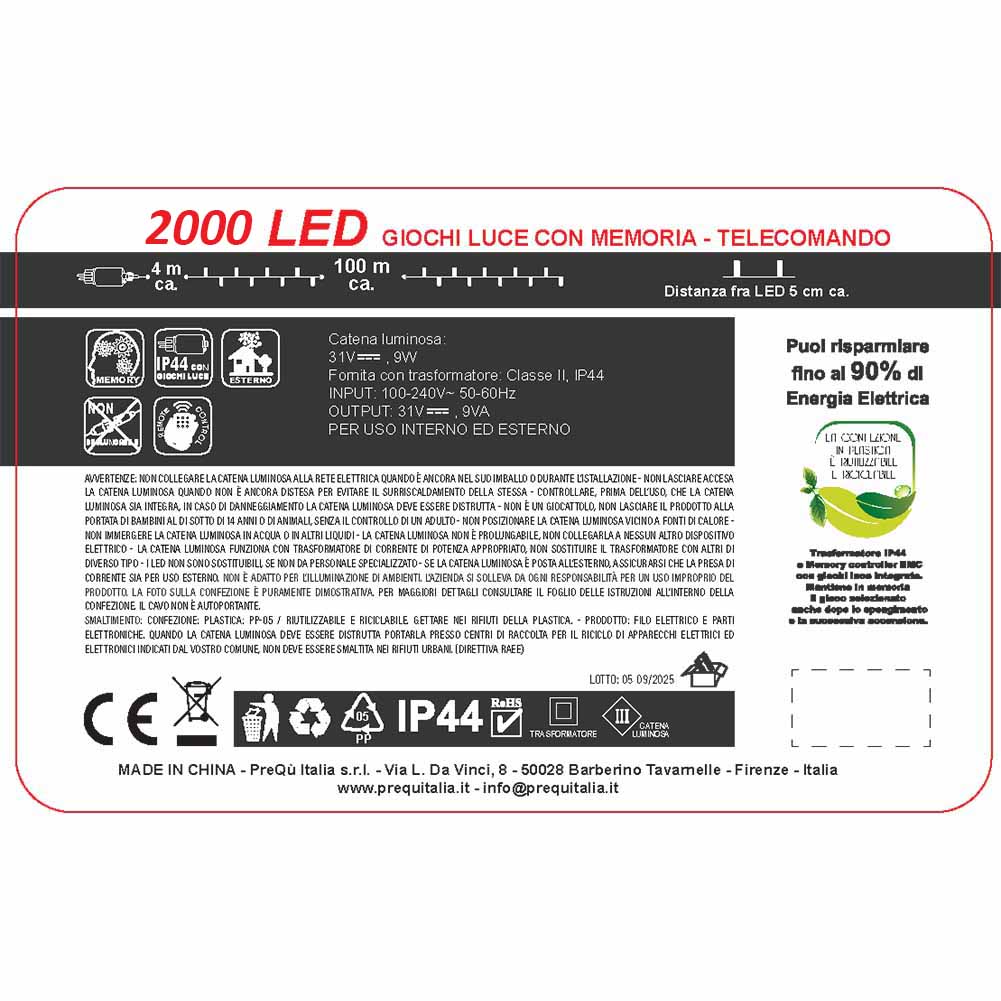 Catena luminosa 2000 led bianco ghiaccio con giochi di luce telecomando filo verde 3