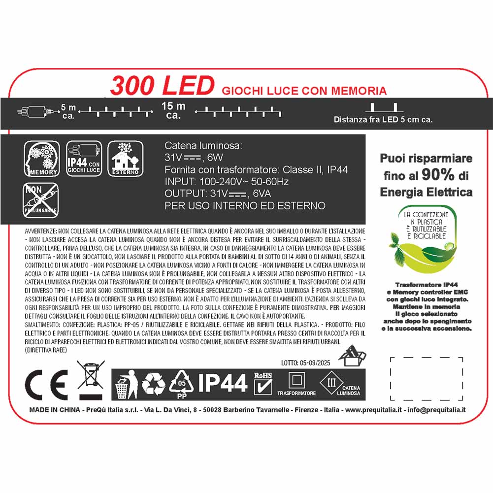 Catena luminosa 300 led bianco ghiaccio con giochi di luce filo trasparente 3