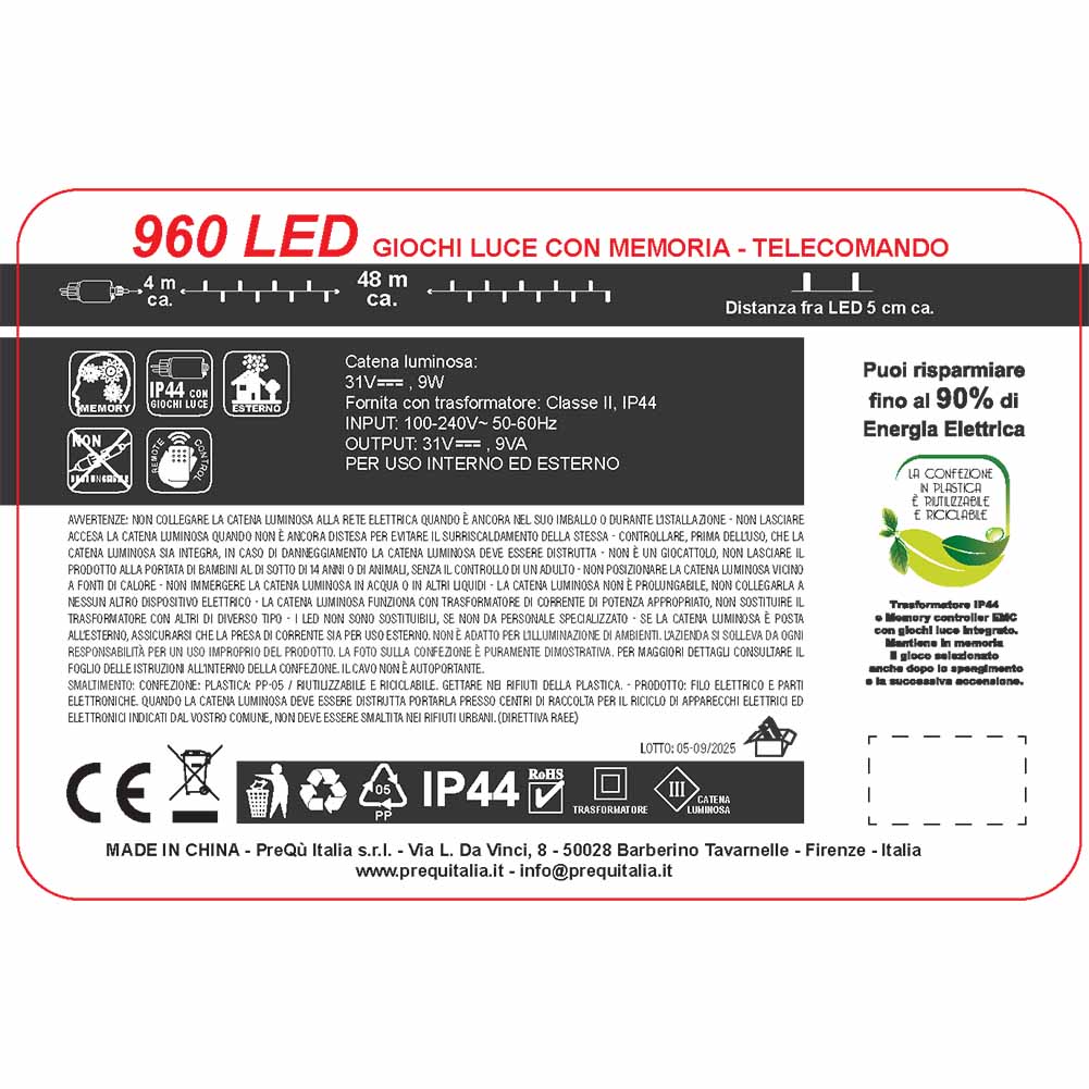 Catena luminosa 960 led luce calda con giochi di luce filo verde con telecomando 3