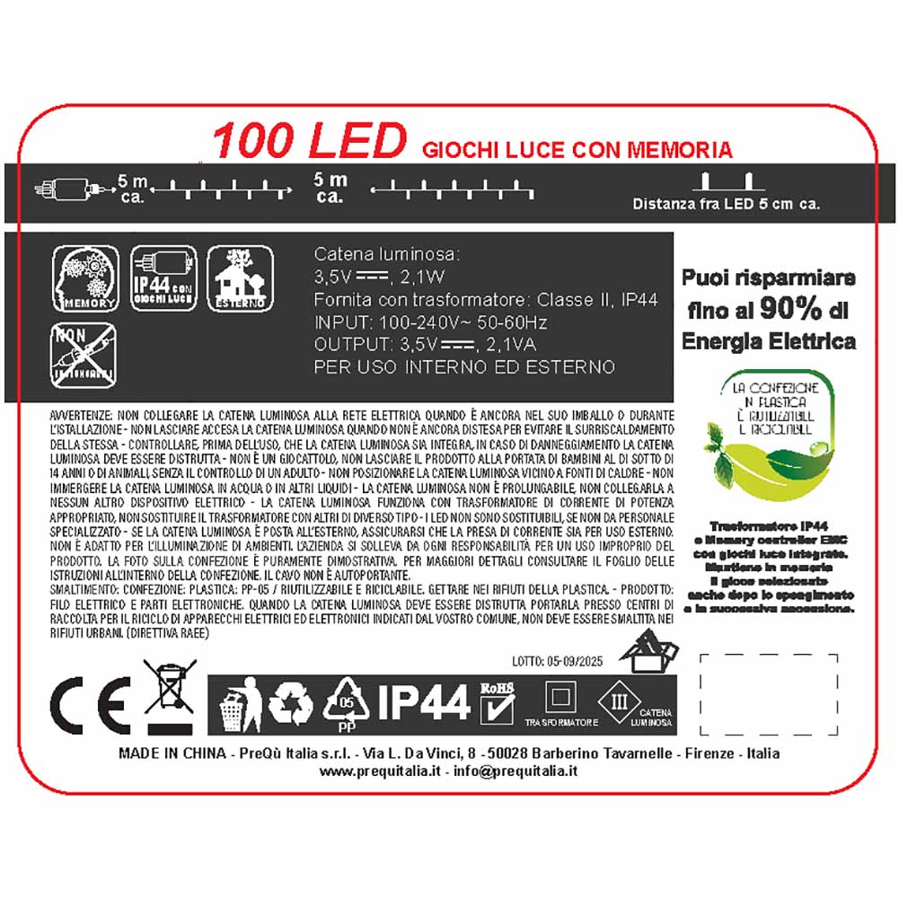Catena luminosa 100 led Luce calda con giochi di luce filo verde 3