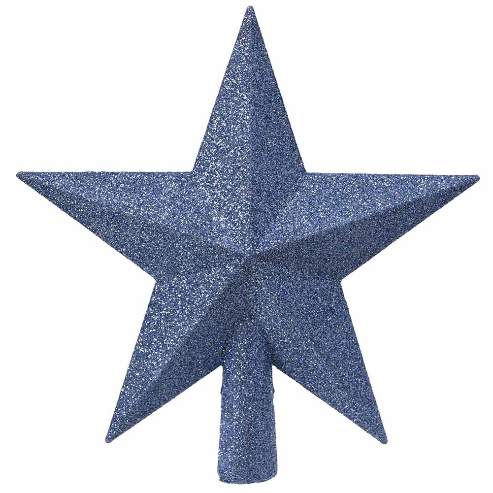 Puntale in plastica a stella blu sky con glitter 19cm