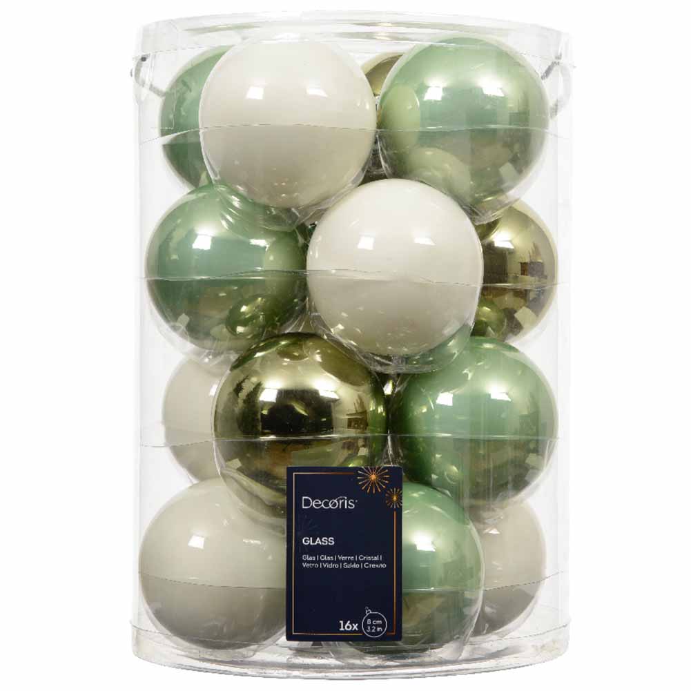 Confezione di 16 palline di Natale in vetro Mix Bianco verde Matcha e Rosmarino 8cm 1