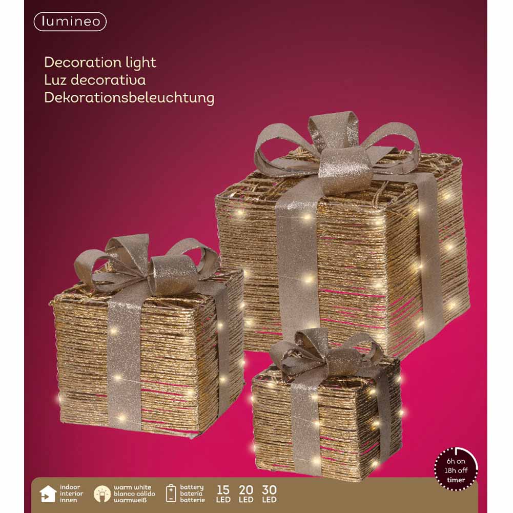 Figura luminosa a batteria set di 3 pacchi regalo 65 led luce calda 1