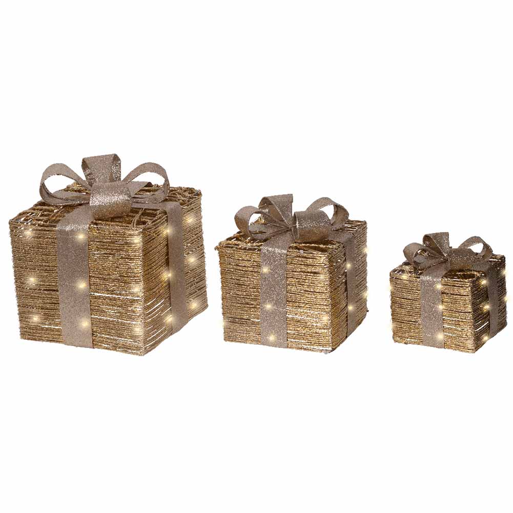 Figura luminosa a batteria set di 3 pacchi regalo 65 led luce calda 2