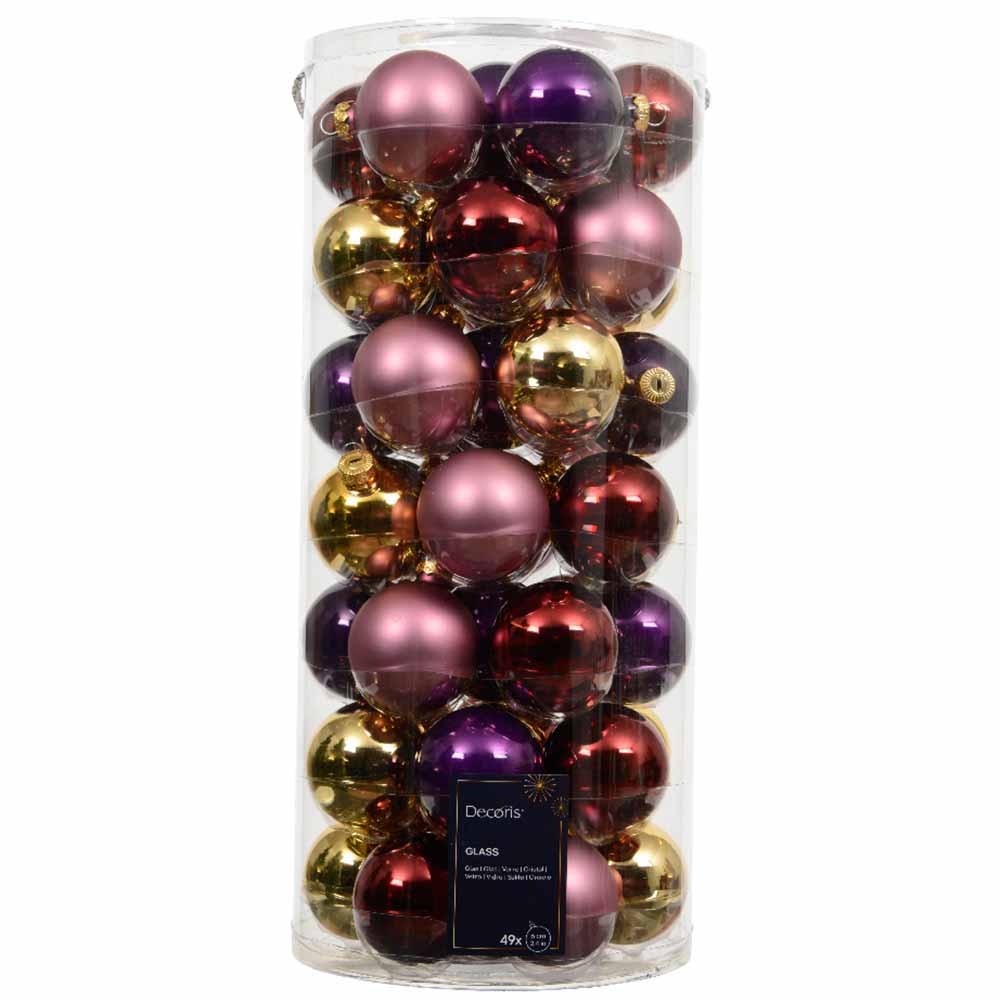 Confezione di 49 palline di Natale in vetro Mix Oro rosso rosa Viola 6cm 1
