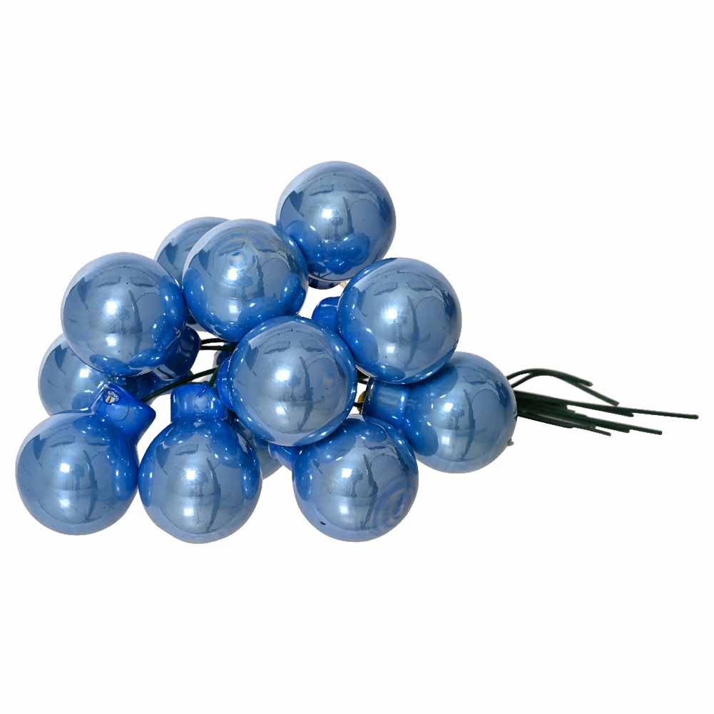 Grappolo 12 palline di Natale in vetro sky blue smaltato 2cm 1