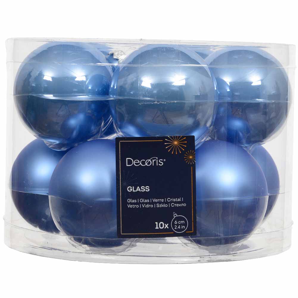 Confezione di 10 palline di Natale in vetro sky blue 6cm 1
