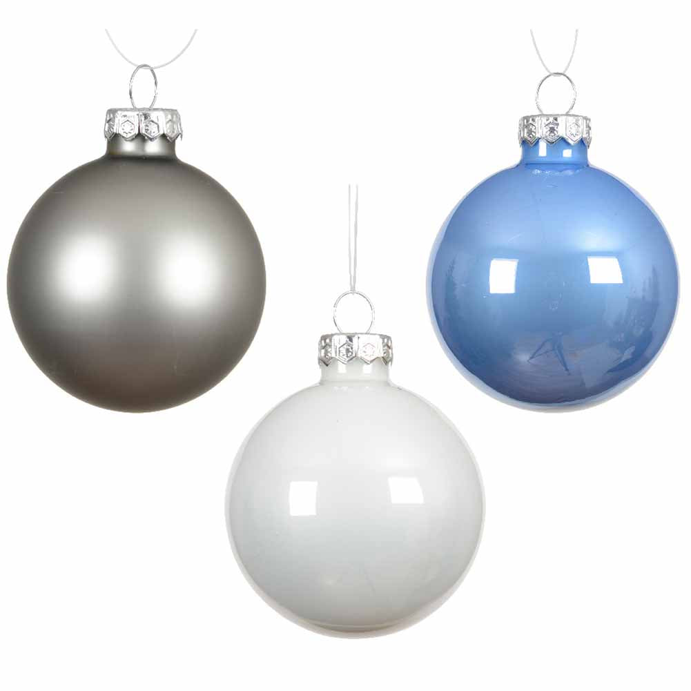 Confezione di 49 palline di Natale in vetro Mix Azzurro Grigio e Bianco 6cm 2