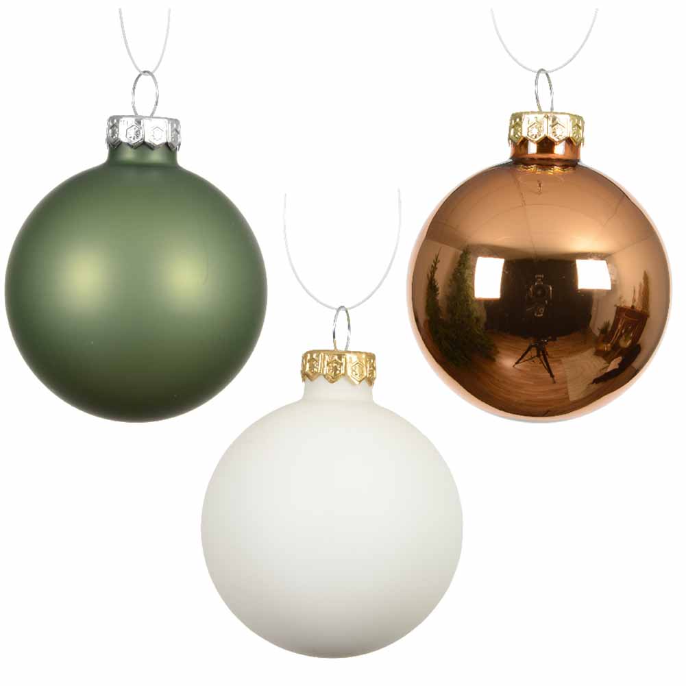 Confezione di 16 palline di Natale in vetro Mix Bianco verde e Marrone 8cm 2