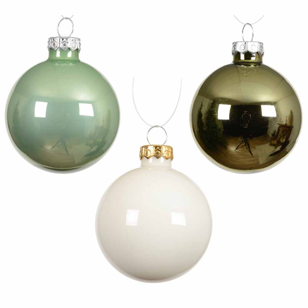 Confezione di 49 palline di Natale in vetro Mix Bianco verde Matcha e Rosmarino 6cm 2