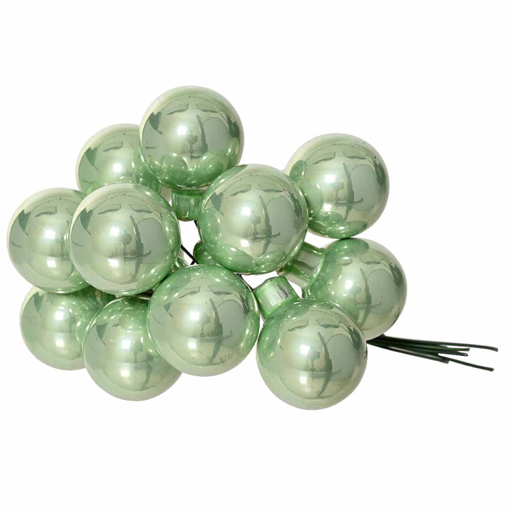 Grappolo 12 palline di Natale in vetro verde matcha smaltato 2cm 1