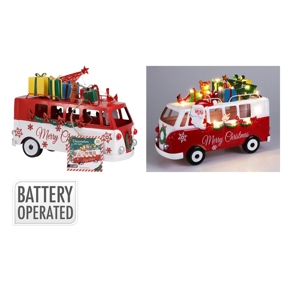 Pulmino natalizio luminoso in ferro con Babbo Natale e 25 LED 31 cm – 1 pezzo, colore assortito 1