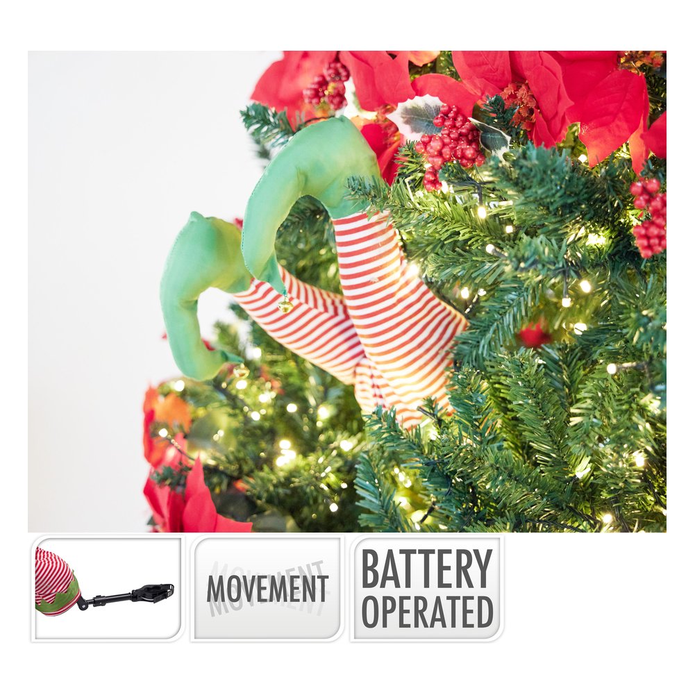 Gambe di elfo animate con movimento per albero di Natale 35 cm, a batteria