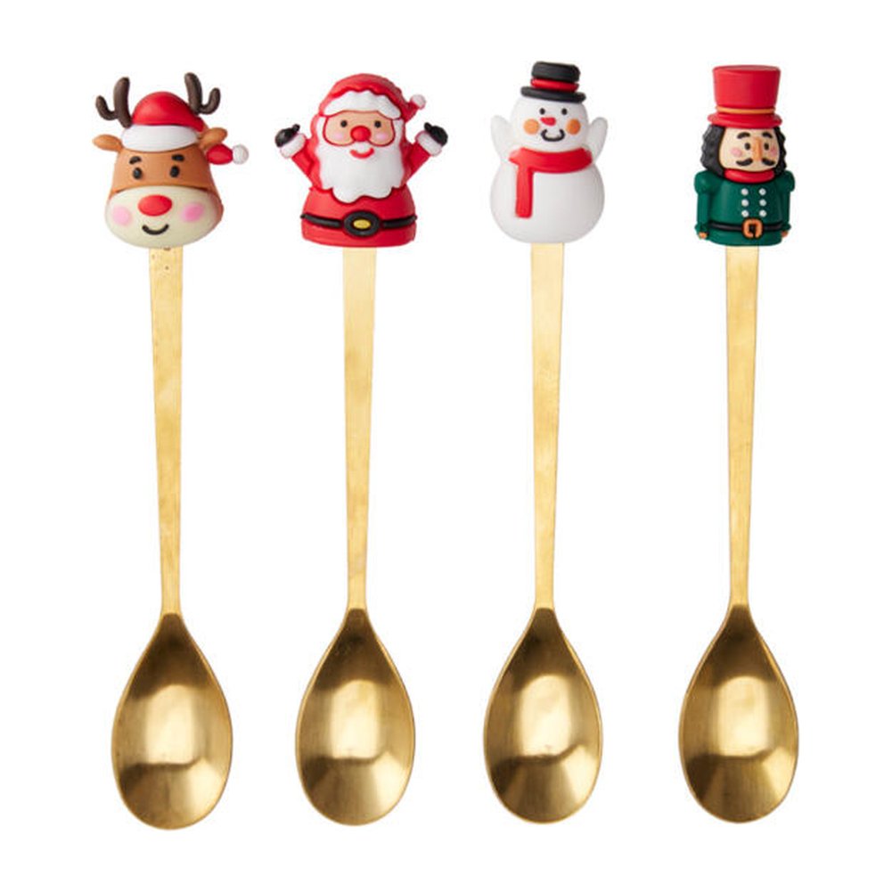 Set 4 cucchiaini o 4 forchettine da dolce natalizi color oro – foto 2: modello set 4 cucchiaini