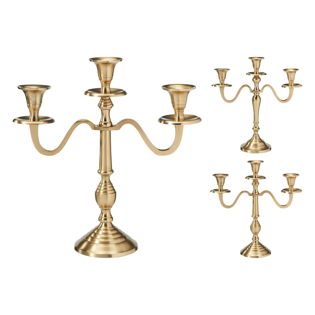 Candelabro in alluminio a 3 fiamme color oro 30 cm – 1 pezzo, design assortito 1