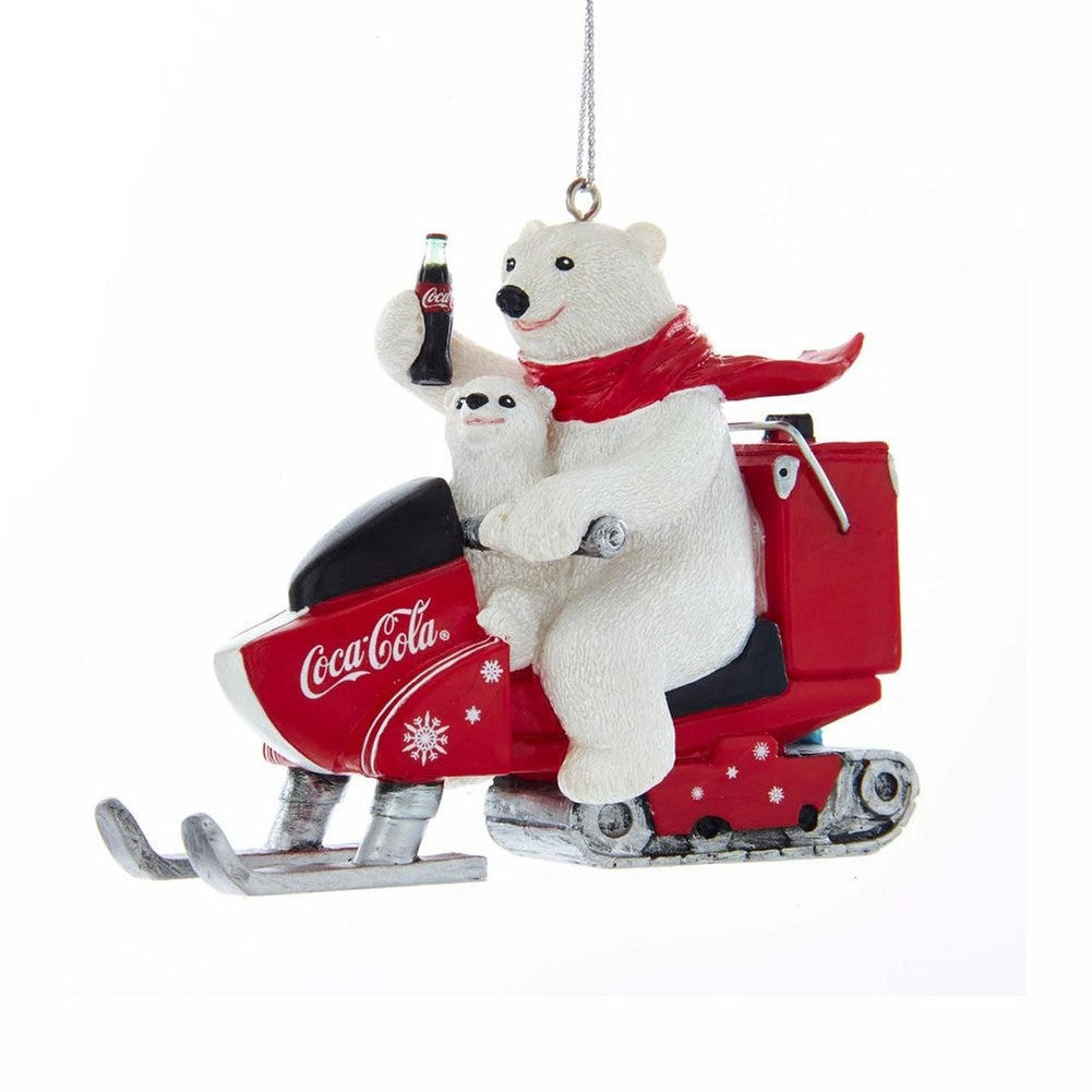 Addobbo per albero di Natale orso polare e cucciolo sulla motoslitta Coca-Cola 1